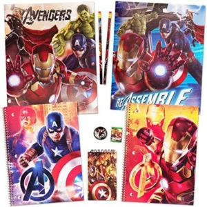 Marvel Avengers School Supplies Value Pack -- 9 Pcs (2 Notebooks, 2 Folders, 2 Pencils, Notepad, Pencil Sharpener, Eraser)