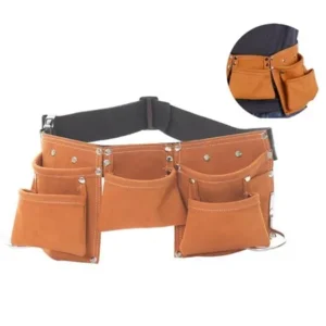 Fellibay Double Tool Belt Nail Tool Pouch Builders Bag Belt Storage Hammer Holder Waist Bag with 5 Pockets for Kids Children (Brown)
