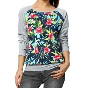 Allegra K Women's Floral Prints Long Raglan Sleeves Color Block Sweatshirt Multicolor (Size S / 4)