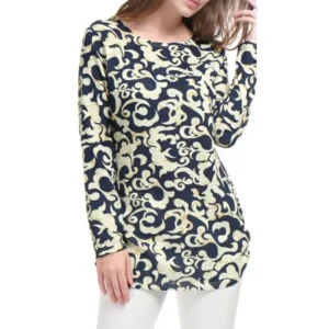 Women's Women Round Neck Long Sleeves Bowtie Pattern Tunic Knitted Top