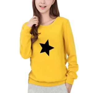Unique Bargains Women Round Neck Long Sleeves Stars Print Sweatshirt