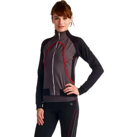 LA Society Womens Yoga Fitness 3 Piece Grey/Black/Red Work Out Suit
