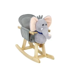 Kinbor Baby Kids Toy Plush Wooden Rocking Horse Elephant Theme Style Riding Rocker with Sound Grey
