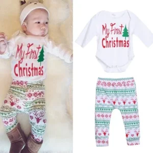 4 Pcs Baby Boy Girl Cloth Christmas Outfit Romper Pants Leggings Hat Clothes Set(80) 3-6 months