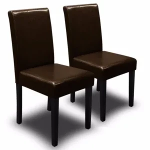 2PC Parson Dining Chair PU Solid Wood Leather Padded, Brown