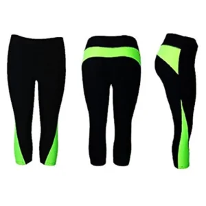 Women's Athletic Fitness Sports Yoga Pants Capri Black/Green-Small/Medium