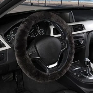 Zento Deals Soft Stretchable Sheepskin Black Steering Wheel Cover Protector - A Must Have for All Car Owners for a More Comfortable Driving