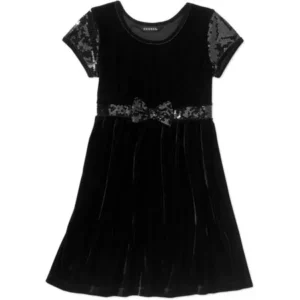 George Girls' Sequin Velour Dress with Front Bow Belt