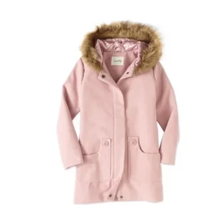Sebby Girls' Faux Wool Zip Front Fashion Jacket With Faux Fur Trim