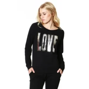 The Elixir Beauty Zenana Women Ladies Outfitters Pullover, Long Sleeve, LOVE Graphic Sweatshirt Loose Round Neck Casual Top T Shirts, Black, Size Small