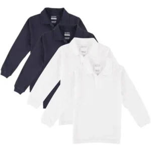 George Boys School Uniforms Long Sleeve Pique Polo Shirts, 4-Pack Value Bundle, Sizes 4-18(XS-XXL)
