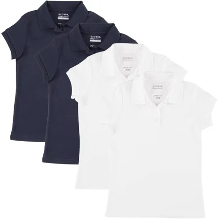 George Girls School Uniforms Short Sleeve Polo Shirts, 4-Pack Value Bundle, Sizes 4-18 (XS-XXL)