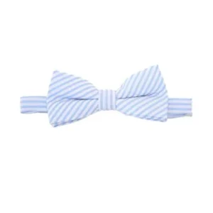 Noah's Boytique Baby Infant Toddler Boy Light Blue and White Seersucker Stripe Bow Tie BowTie with Neck Strap Cake Smash Photo Prop