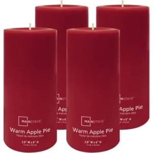 Mainstays 6" Pillar Warm Apple Pie Scented Candle, Set of 4