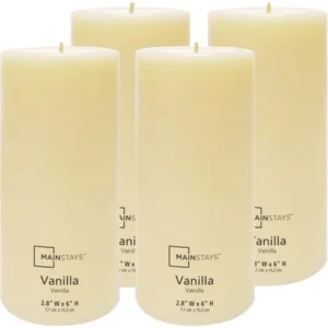 Mainstays 6" Pillar Vanilla Scented Candle, Set of 4