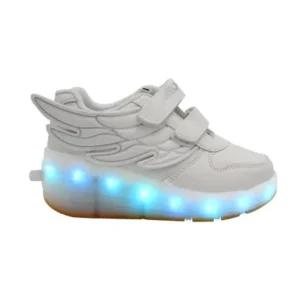 Galaxy LED Shoes Light Up USB Charging Rolling Wings Kids Sneakers (White)