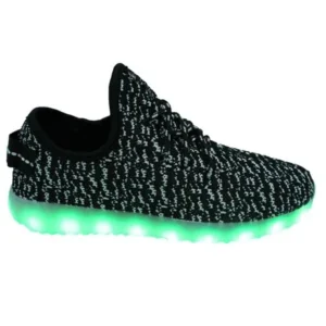 LED Light Up Sneakers Kids Knit USB Charging Low Top Shoes Black / White