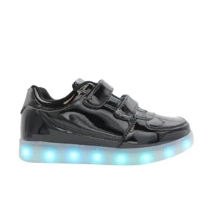 LED Light Up Sneakers Kids Low Top USB Charging Boys Girls Unisex Shoes Black Shiny