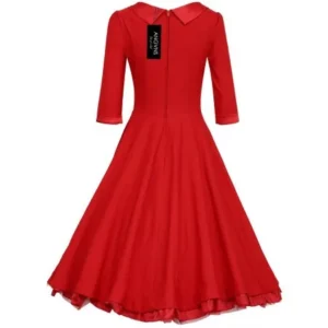 Angvns Retro Stylish Ladies Women Doll Collar Half Sleeve High Waist Elegant Solid Long Dress