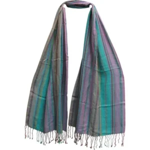 Striped Multicolor Organic Cotton Woven Fringed Yoga Fashion Scarf (#13)