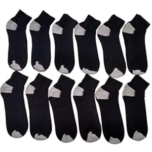 Women's Ankle Socks, Athletic Sports Running Socks (12 Pairs - Many Styles) Quarter Length (Black w/ Gray Heel & Toe)