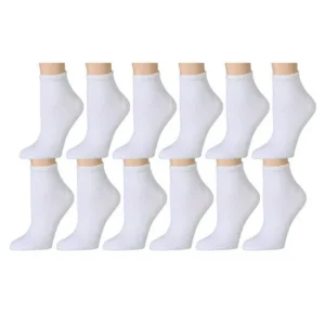 SOCKS'NBULK 12 Pairs Womens Ankle Socks, No Show Sports Athletic Cotton Socks (Many Colors) (White)