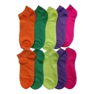 10 Pairs of WSD Womens Ankle Socks, No Show Athletic Sports Socks (Assorted Solid Bright)