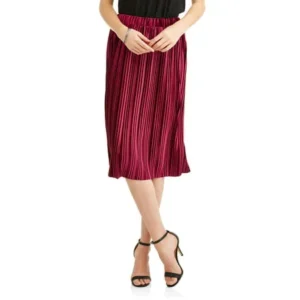 Faded Glory Women's Pleated Velour Flowy Midi Skirt