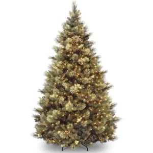 National Tree Pre-Lit 7-1/2' Carolina Pine Hinged Artificial Christmas Tree with 86 Flocked Cones and 750 Clear Lights
