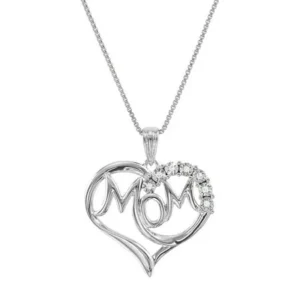 Brilliance Fine Jewelry Diamond Accent Sterling Silver "Mom" in Heart Pendant, 18" Necklace