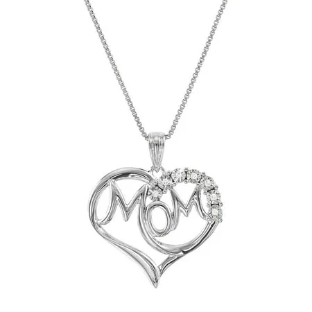 Brilliance Fine Jewelry Diamond Accent Sterling Silver "Mom" in Heart Pendant, 18" Necklace