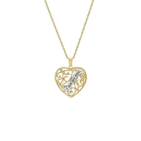 Brilliance Fine Jewelry Diamond Accent 18K Yellow Gold over Sterling Silver "I Love You More" Heart Pendant, 18" Necklace