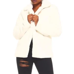 Womens Fancy Super Soft Fashion Plushy Fur Dress Coat Jacket JKT-2037-S / M-White