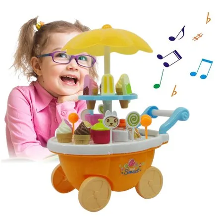 Girl Candy Cart Ice Cream Shop Supermarket Trolley Kids Toys With Light Music