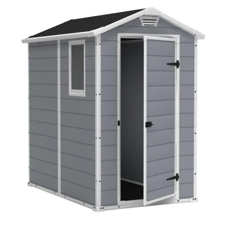 Keter Manor 4' x 6' Resin Storage Shed, All-Weather Plastic Outdoor Storage, Gray/White