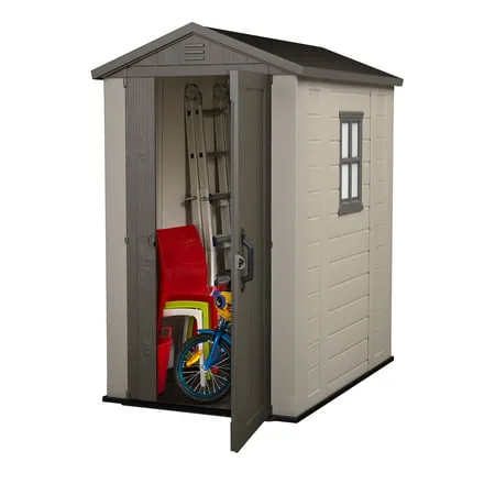 Keter Factor 4' x 6' Resin Storage Shed, All-Weather Plastic Outdoor Storage, Beige/Taupe
