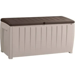 Keter Novel Outdoor Plastic Deck Box, All-Weather Resin Storage, 90 Gal, Brown