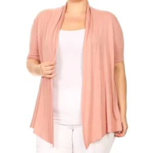 BNY Corner Women Plus Size Short Sleeve Cardigan Open Front Casual Cover Up Dusty Rose 1X 433 SD