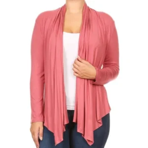 BNY Corner Women Plus Size Long Sleeve Drape Open Cardigan Casual Cover Up Dusty Rose 1X V7024 SD