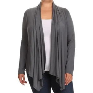 BNY Corner Women Plus Size Long Sleeve Drape Open Cardigan Casual Cover Up Gray 1X V7024 SD