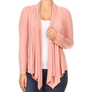 BNY Corner Women Plus Size Long Sleeve Drape Open Cardigan Casual Cover Up Light Pink 1X V7024 SD