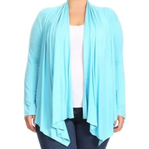 BNY Corner Women Plus Size Long Sleeve Drape Open Cardigan Casual Cover Up Blue 2X V7024 SD