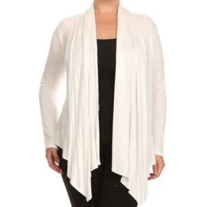 BNY Corner Women Plus Size Long Sleeve Drape Open Cardigan Casual Cover Up Ivory 1X V7024 SD