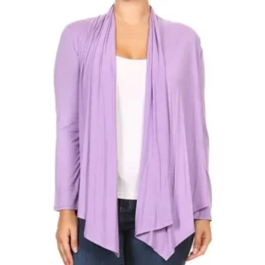 BNY Corner Women Plus Size Long Sleeve Drape Open Cardigan Casual Cover Up Lilac 1X V7024 SD