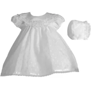 Christening Baptism Newborn Baby Girl Special Occasion Cotton Cross Embroidered Dress Gown Outfit w/ Bridal Satin Collar