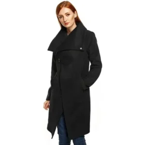 Black Friday BIG SALES Zeagoo Women Fashion Solid Asymmetrical High Collar Long Sleeve Wool Jacket Coat Aphe
