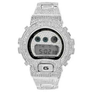 Designer G Shock Watch icyBlack Finish DW6900 Simulated Diamonds Sale