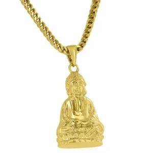 Buddha Pendant Designer 18K Gold Finish Charm Free 24" Stainless Steel Franco Necklace Brand New Jewelry On Sale