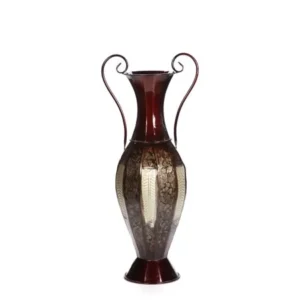 Elegant Expressions by Hosley 2-Tone Metal Vase with Handles, Black and Silver