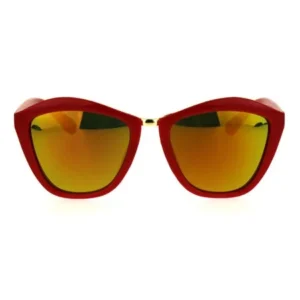 Girls Kids Size Colored Mirror Butterfly Cat Eye Designer Plastic Sunglasses Red Orange